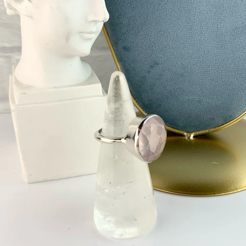 Sterling Silver Rose Quartz Large Round Statement Ring